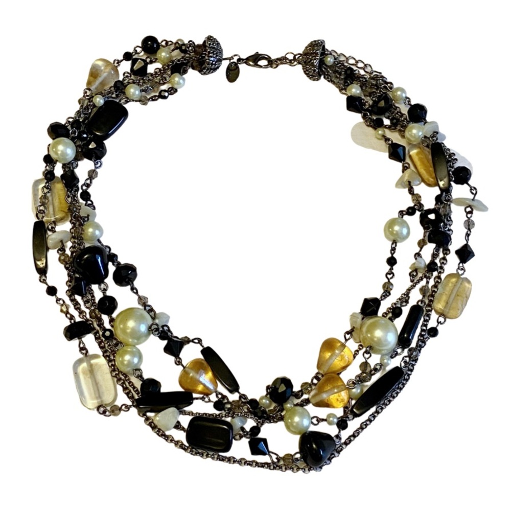 LIA SOPHIA Multi Strand Beaded Gunmetal Necklace